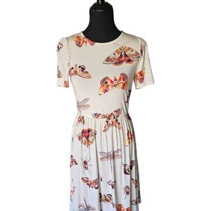 White Butterfly & Moth Print Short Sleeve Dress